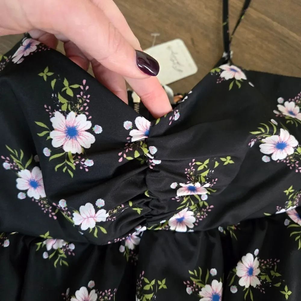Free People in A Bubble Mini Dress in Black Floral size S New - Picture 9 of 14